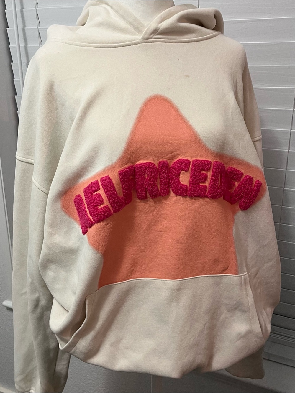Aelfric Eden Cream Hoodie with Coral Star and Hot Pink Appliqué